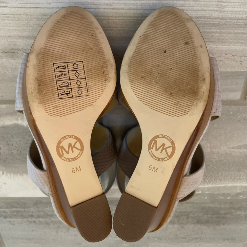 Michael Kors Josephine Snakeskin Embossed Wedge Open Toe Heels Sandals Size 6 - Picture 10 of 11